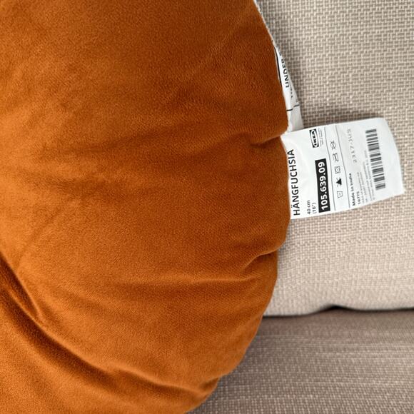 IKEA HANGFUCHSIA Golden Brown Round Pillow 16" - Picture 3 of 4